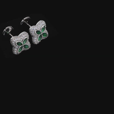S925 Paved Hoop & Clover Ohrstecker-Set
