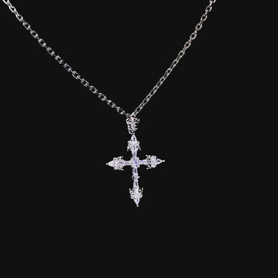 Coffret Cadeau Pendentif Croix Fleur De Lis + Chaîne Tennis