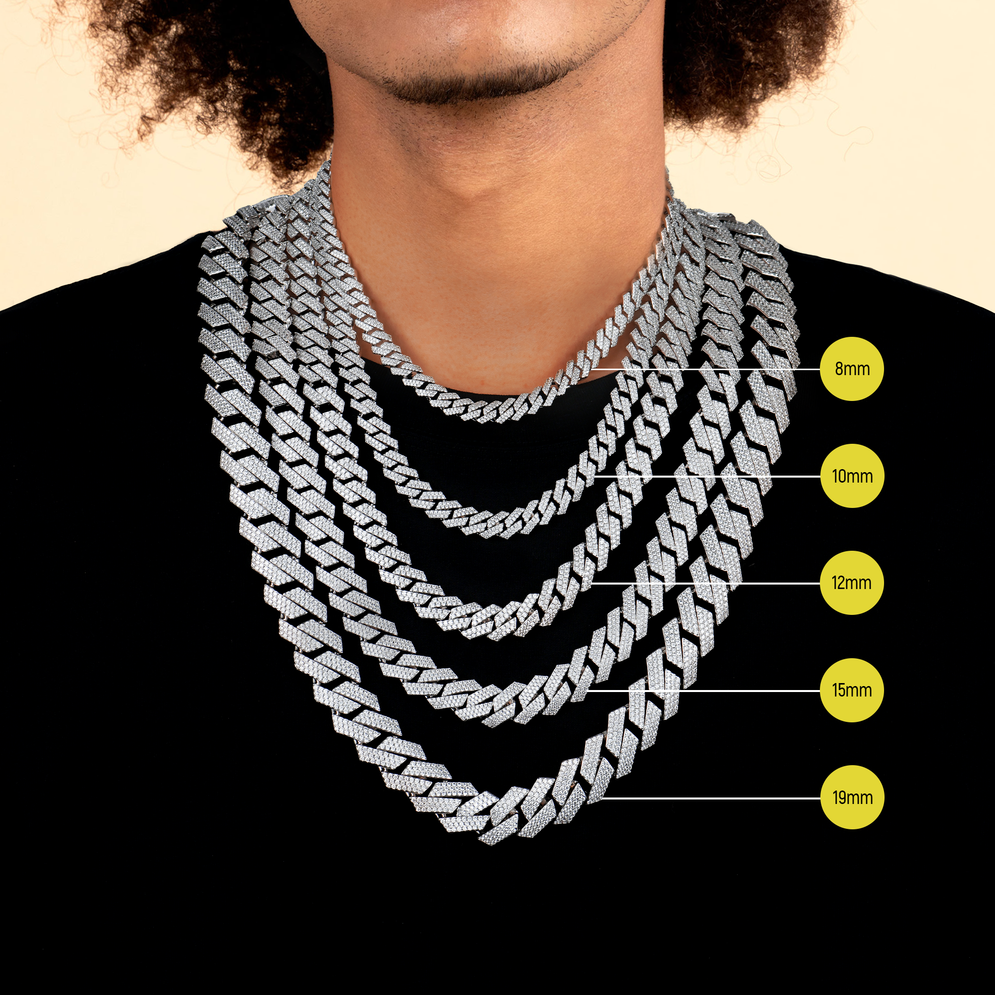 Round Cut Prong Cuban Link Chain - 15mm