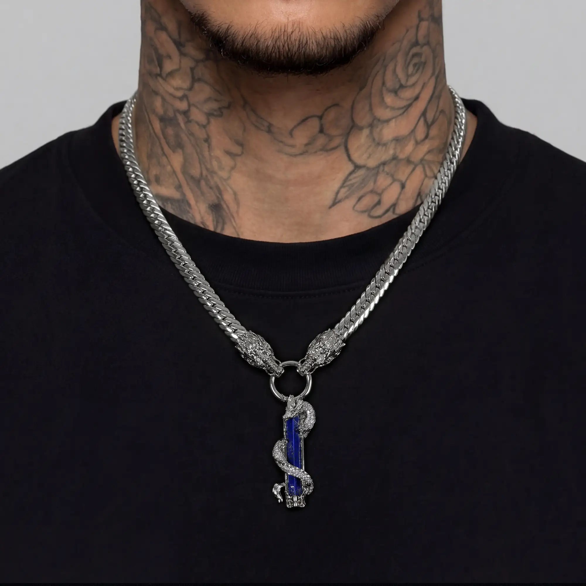 Catena cubana WONG Dragon Jade Pillar & Set di pendenti - argento