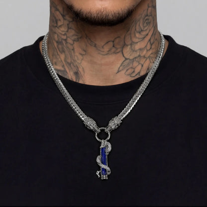 Conjunto de colgante de cadena cubana con pilar de jade y dragón WONG - Plata