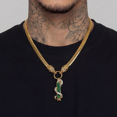 WONG Dragon Jade Pillar Cuban Chain & Anhänger-Set