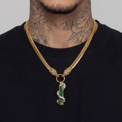 WONG Dragon Jade Pillar Cuban Chain & Pendant Set