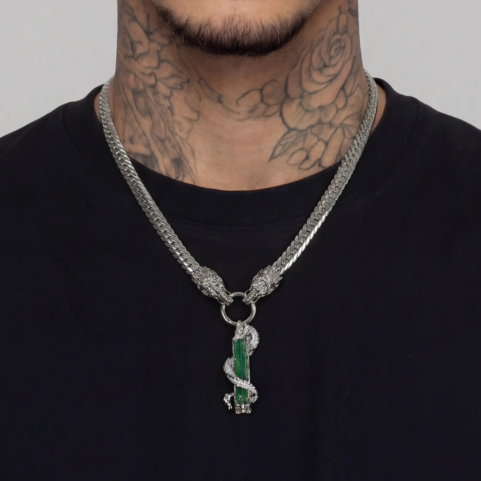 Catena cubana WONG Dragon Jade Pillar & Set di pendenti - argento