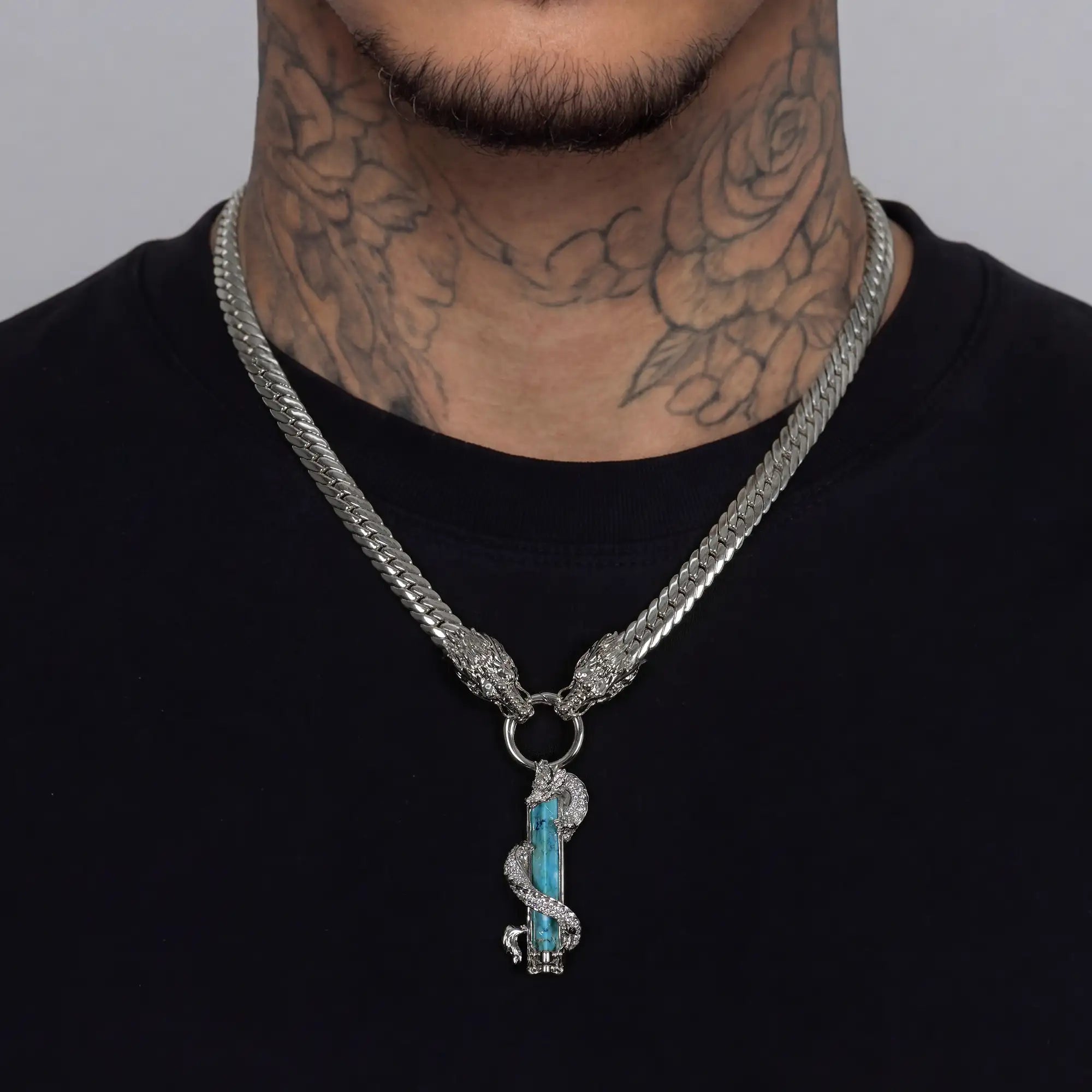 Catena cubana WONG Dragon Jade Pillar & Set di pendenti - argento