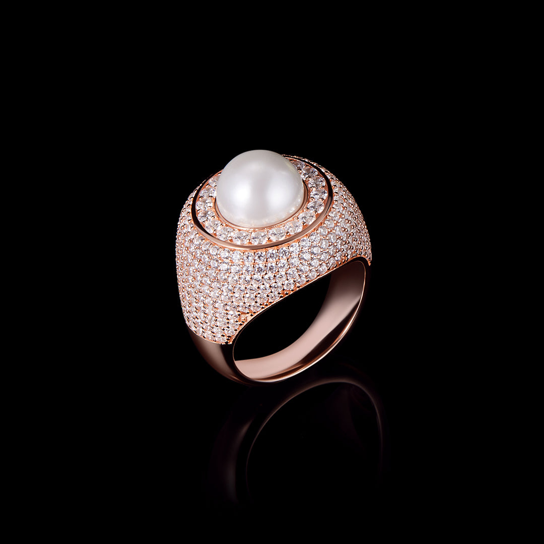 Trave Pearl Halo Ring en or rose 14 carats (précommande)