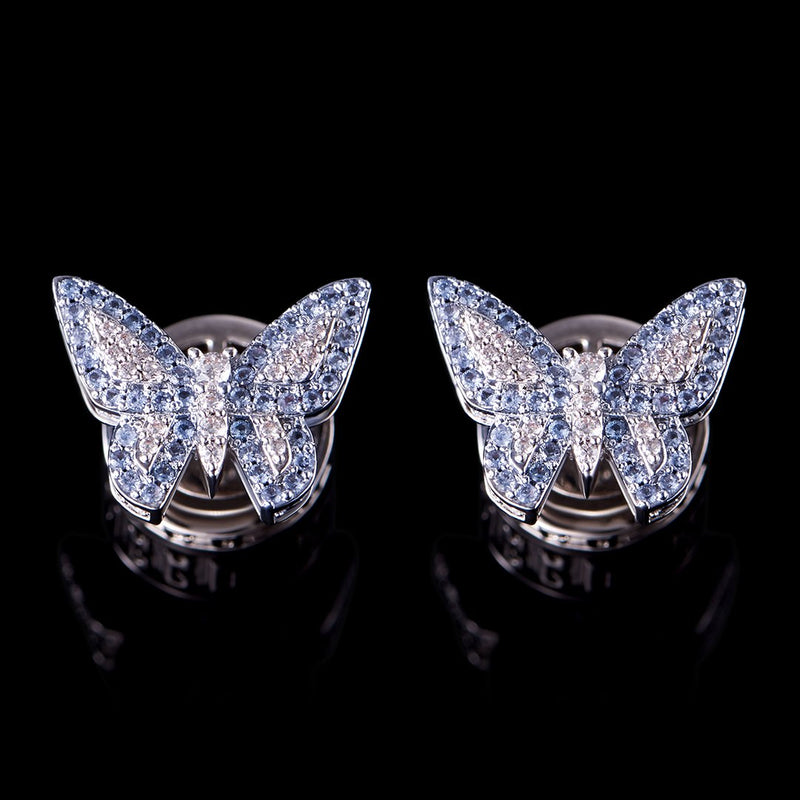 Iced Butterfly Stud Earring-Pair - APORRO