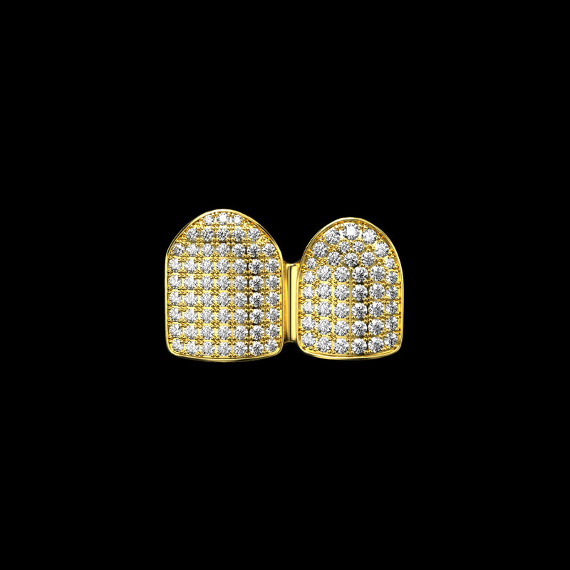 Pre-made Double Cap Iced Out Gold Grillz - Iced-out White Gold Grillz - APORRO