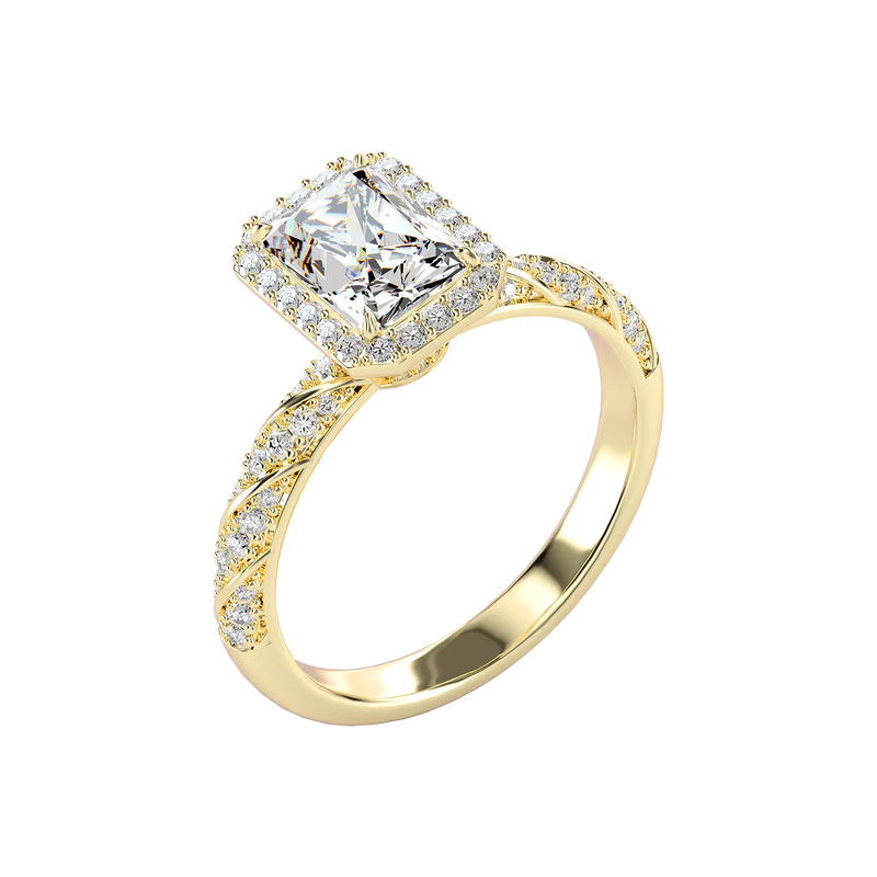 Emerald Cut Halo Diamond Rope Engagement Ring Custom - APORRO
