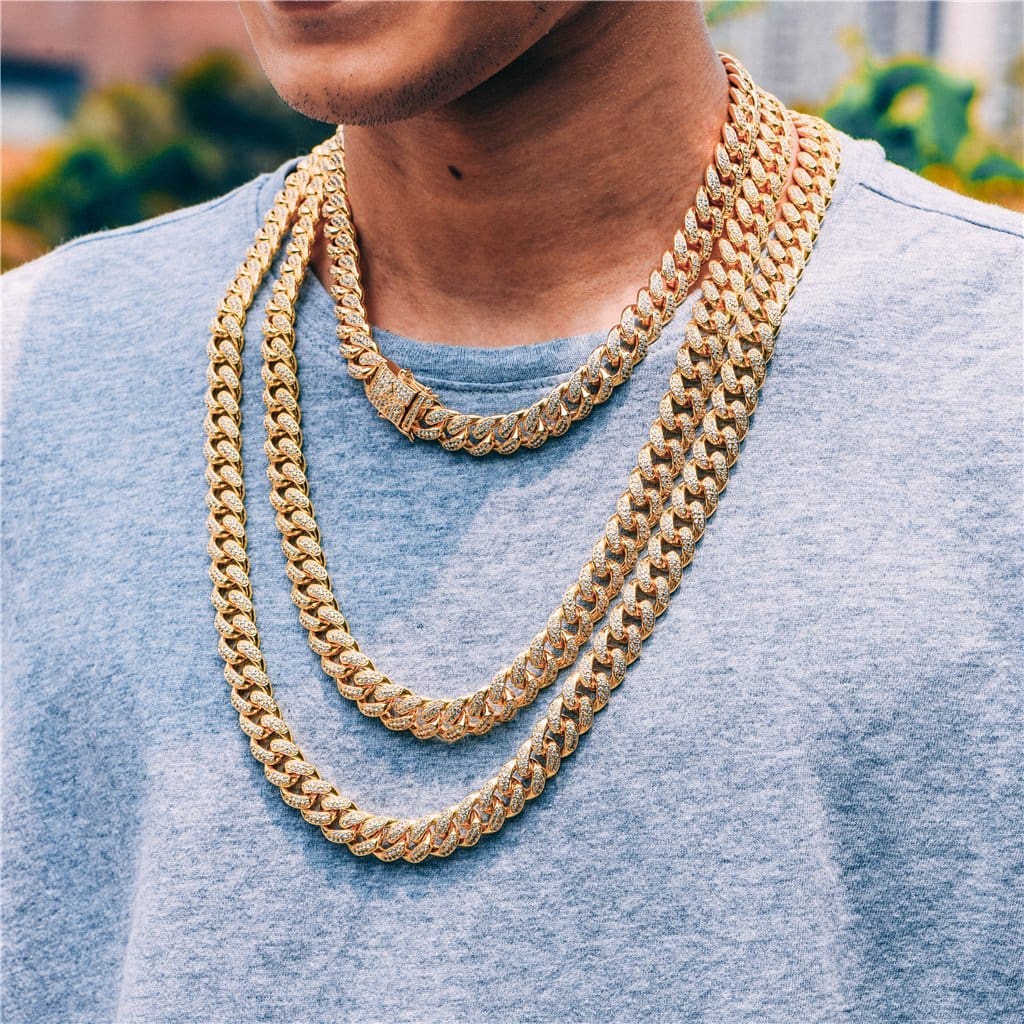 12Mm 14K Gold Iced Cuban Chain - Cuban Link Chain