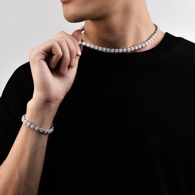 7-mm-Geschenkset mit geclusterter Tenniskette und Armband im Kissenschliff