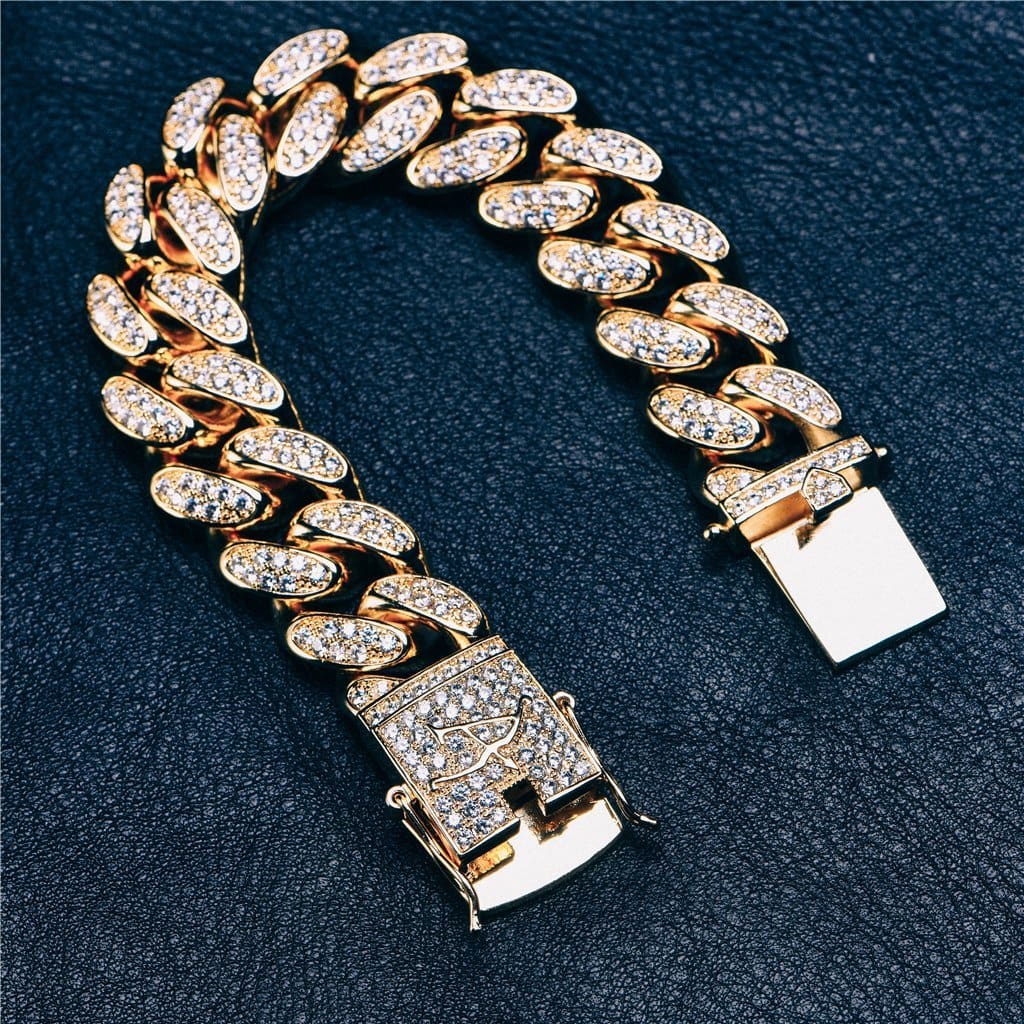 19Mm 14K Gold Iced Cuban Bracelet - Cuban Link Bracelet