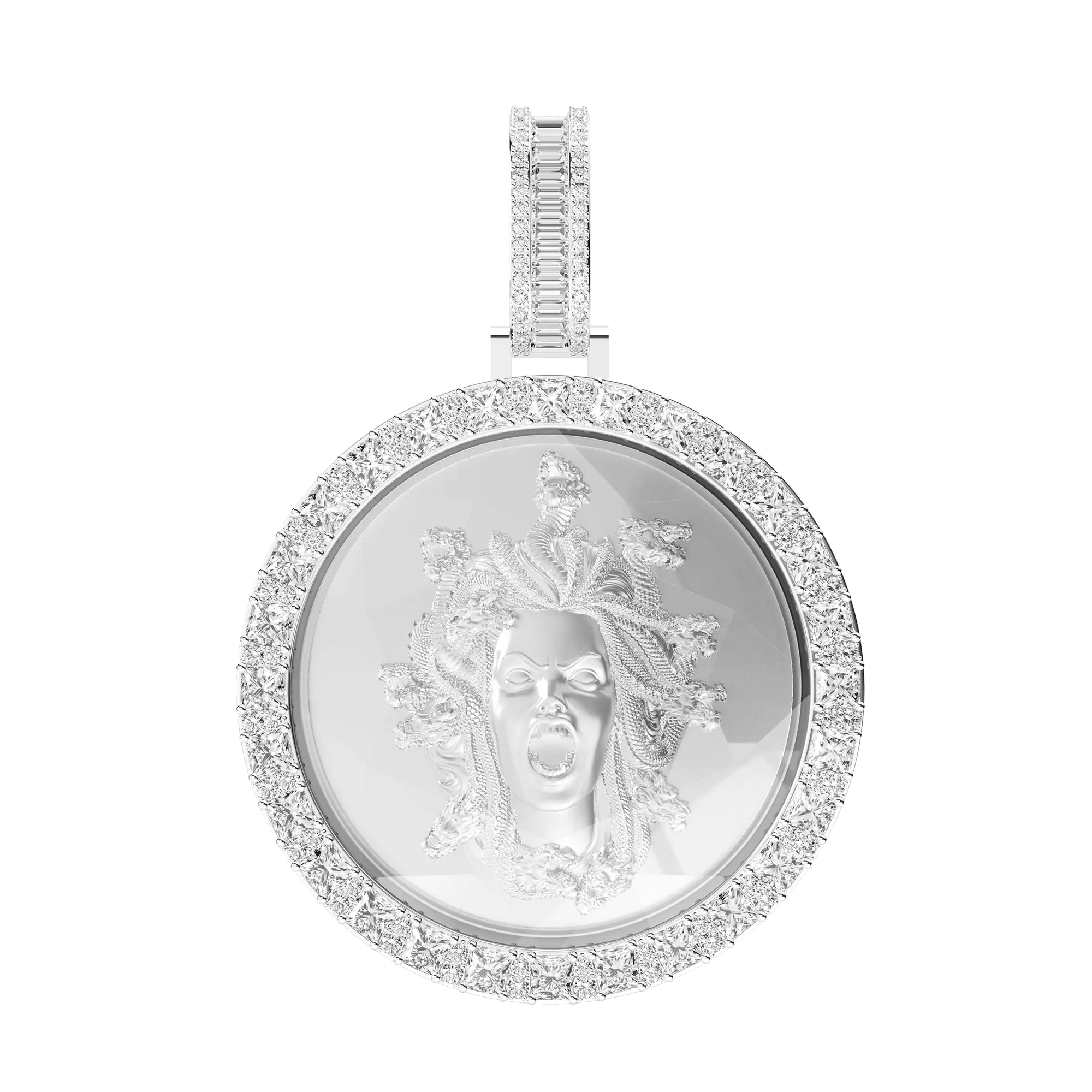 Custom 3D Crystal Round Medusa Engraving Pendant