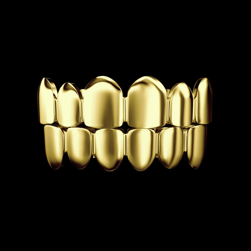 Vorgefertigte Six Teeth Classic Gold Grillz - Iced-out White Gold Grillz - APORRO