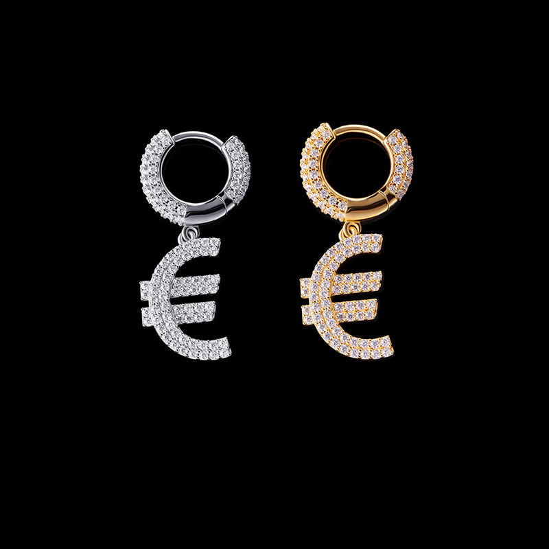 Iced EUR € Sign Earrings-Pair - APORRO