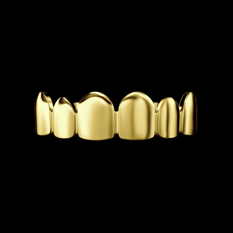 Pre-made Six Teeth Classic Gold Grillz - Iced-out White Gold Grillz - APORRO