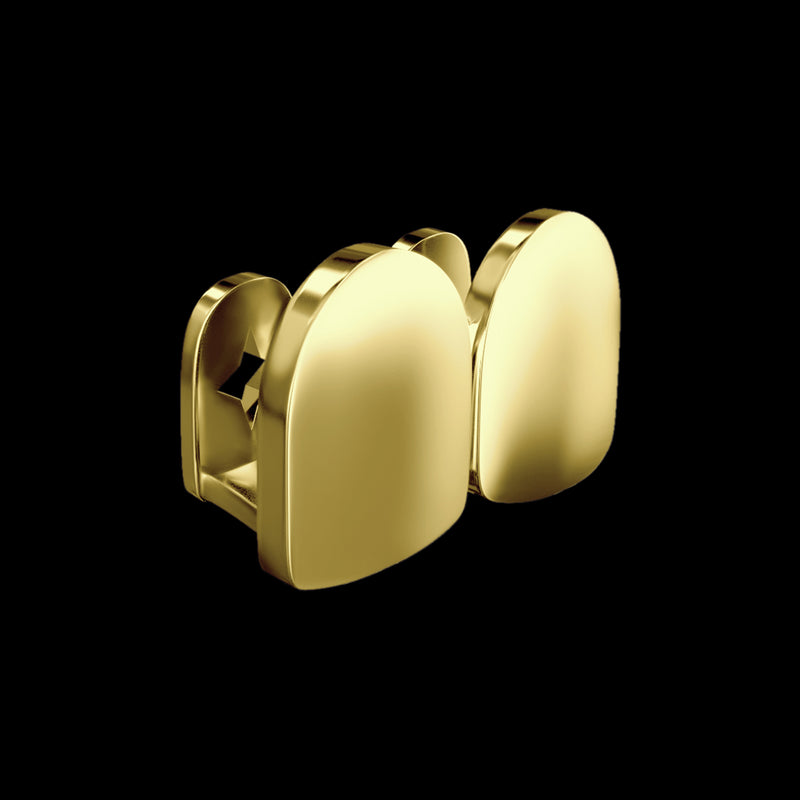 Double Caps préfabriqués Classic Gold Grillz - Dents Grillz dorées personnalisées - APORRO