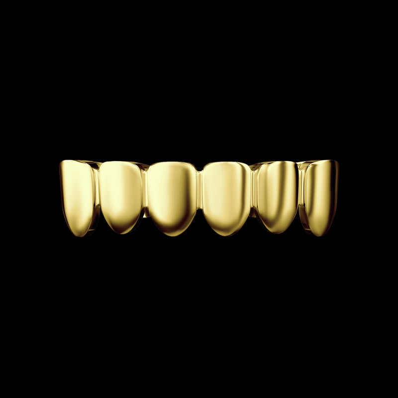 Classic Gold Grillz a sei denti prefabbricato - Grillz in oro bianco ghiacciato - APORRO