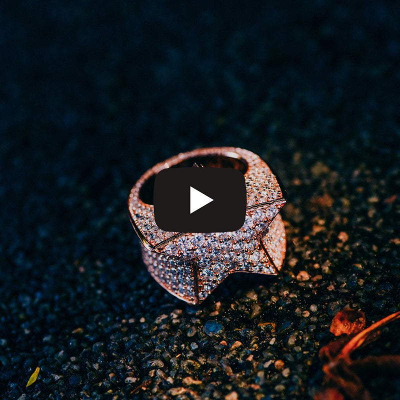 Rose Gold Iced Out Star Ring - Hip Hop Ring - APORRO