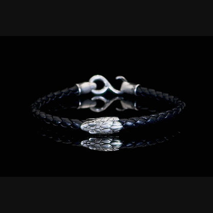 Pulsera de cuero de serpiente negra infinita