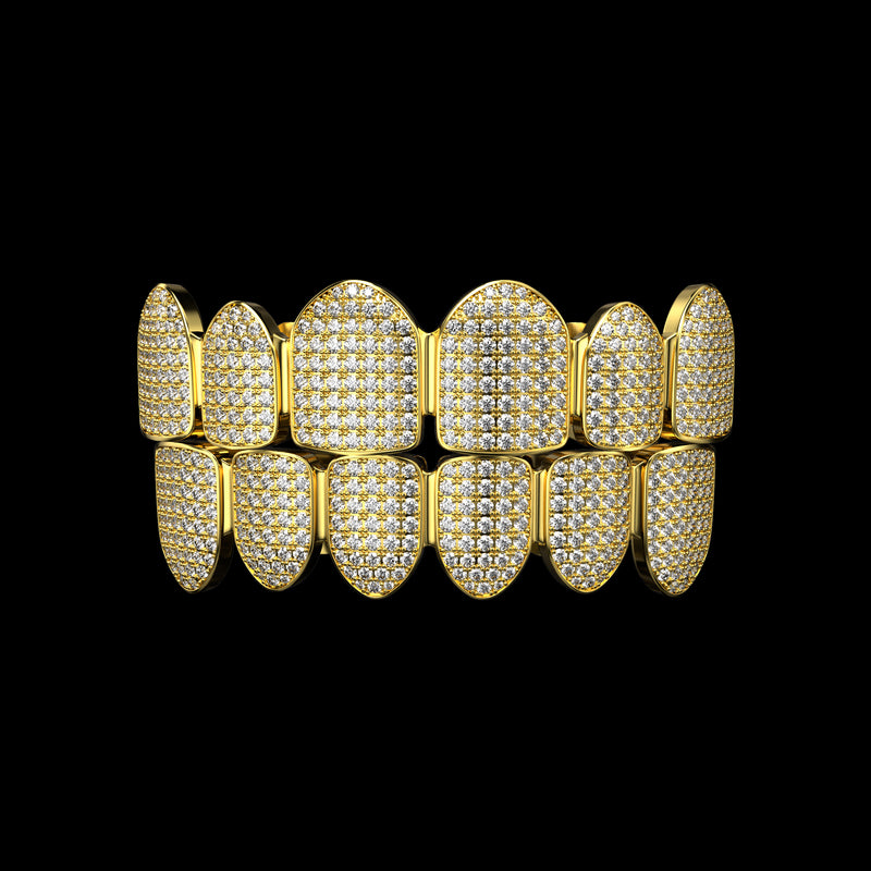 Pre-made Six Teeth Iced Out Gold Grillz - Gold Tooth Cap & Grillz - APORRO