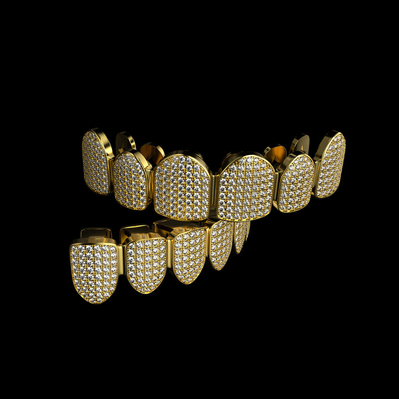 Pre-made Six Teeth Iced Out Gold Grillz - Gold Tooth Cap & Grillz - APORRO