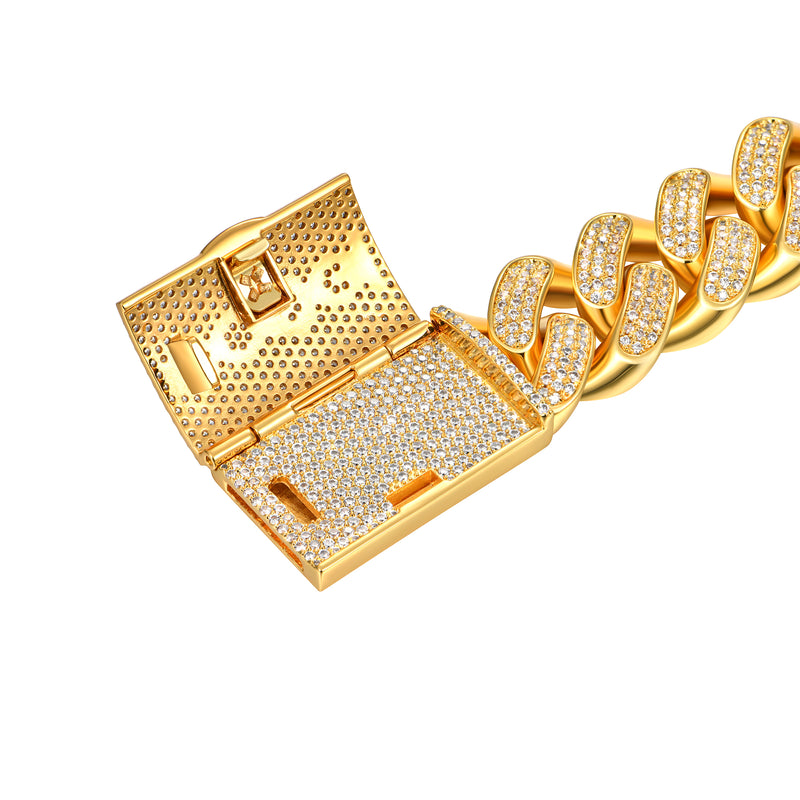 APORRO X COOGI 19mm White Gold Beating Cuban Bracelet - APORRO