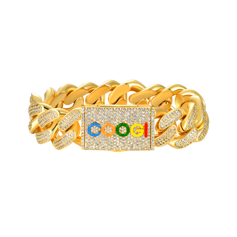 APORRO X COOGI 19mm White Gold Beating Cuban Bracelet - APORRO