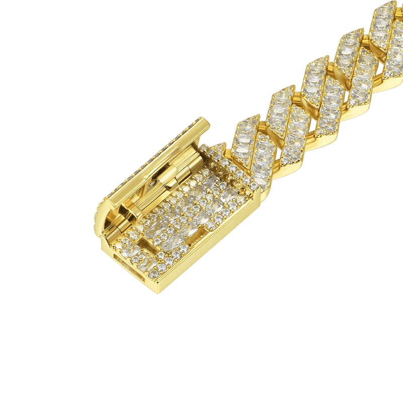 Yellow Gold Emerald Cut Prong Cuban Link Bracelet - 10mm - APORRO