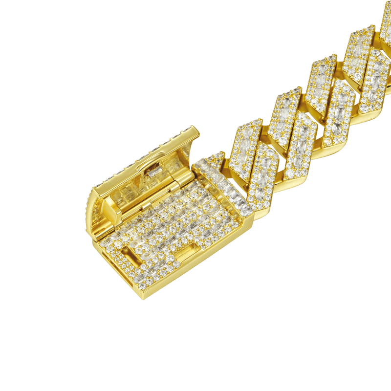 15mm 14K & White Gold Prong Bracelet - Moissanite Cuban Link Bracelet - APORRO