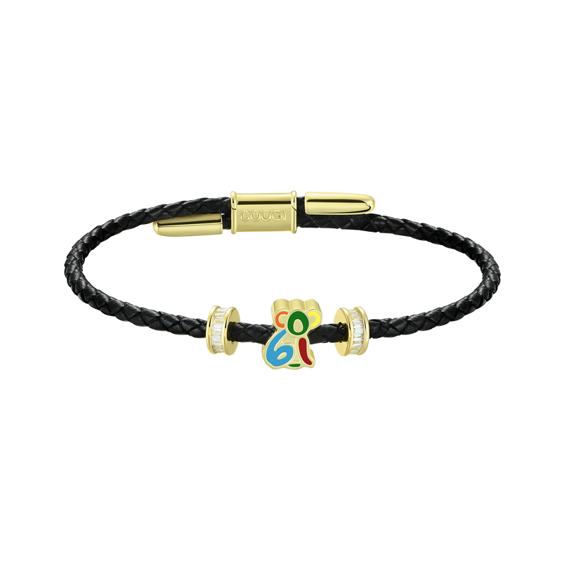APORRO X COOGI Koala Logo Baguette Beads Leather Bracelet - APORRO