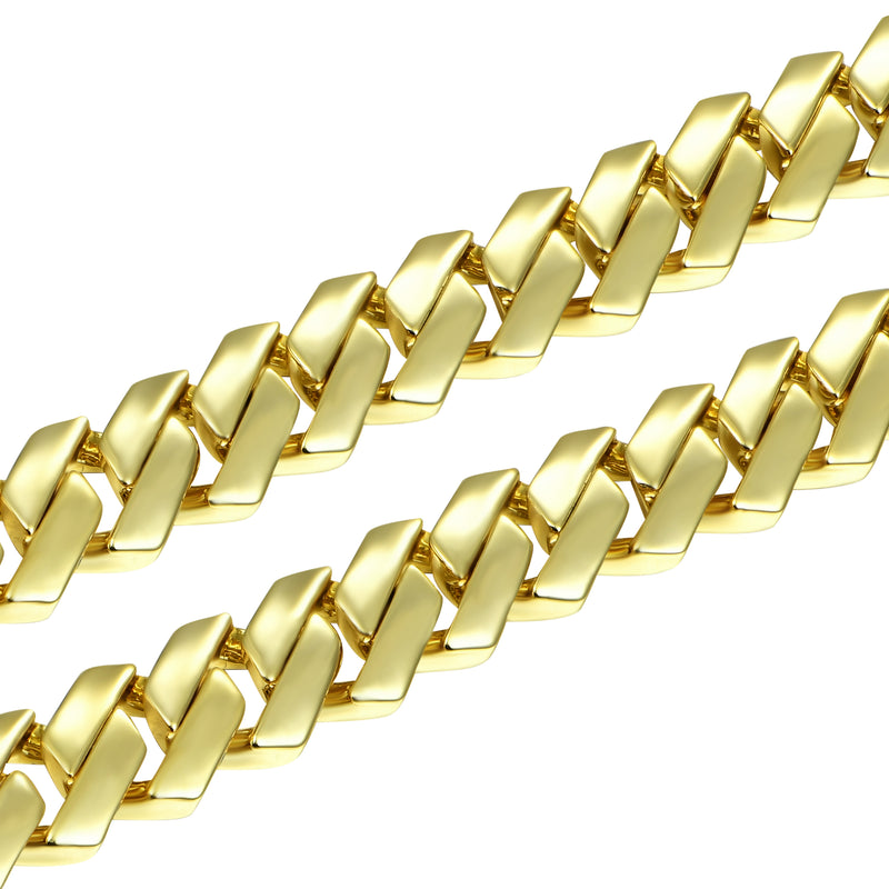 Chaîne à maillons cubains 10 mm à griffes en or uni + lot de bracelets - APORRO