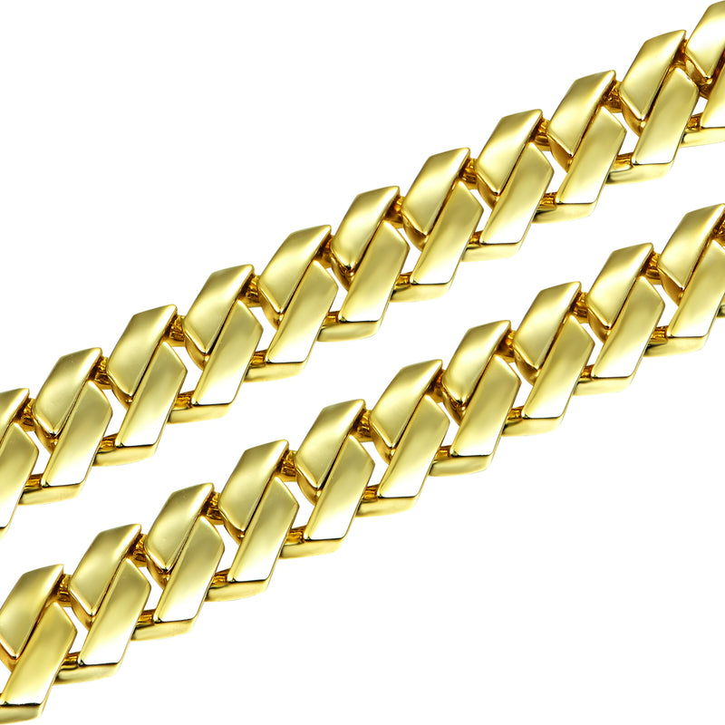 12mm Plain Gold Prong Cuban Link Chain + Bracelet Bundle - APORRO