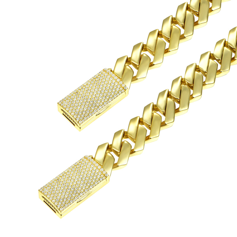 Catena cubana a maglie semplici con punte d'oro da 12 mm + bracciale i - APORRO