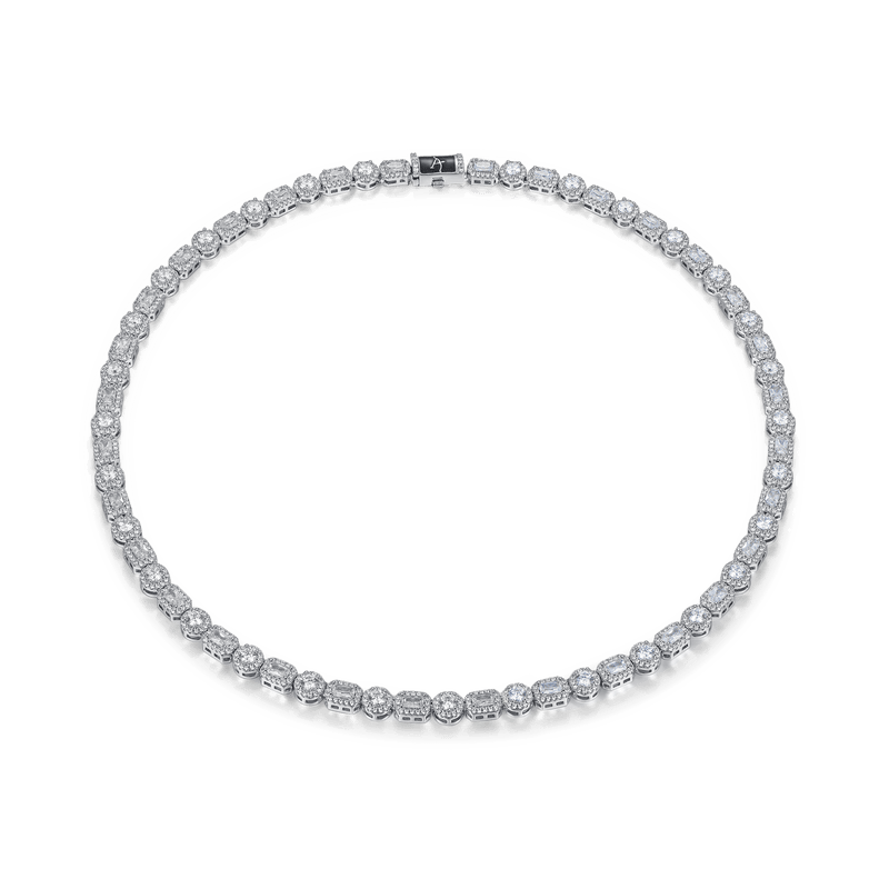 Emerald Cut Mix Clustered Moissanite Tennis Chain - 7mm - APORRO