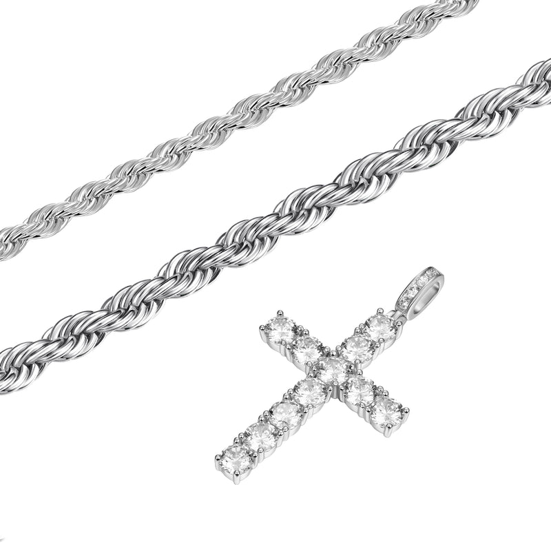 2.5mm Rope Chain + 4.5mm Rope Chain + Cross Pendant Gift Set - APORRO