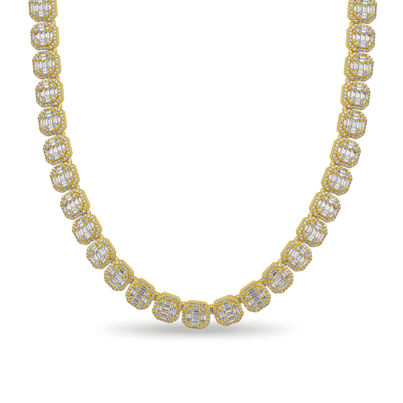Baguette Clustered Tennis Chain - 8mm Yellow Gold - APORRO