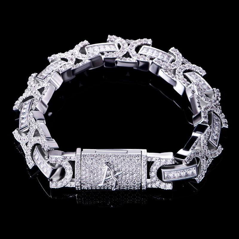 12mm Iced Box Clasp Byzantine Bracelet - APORRO