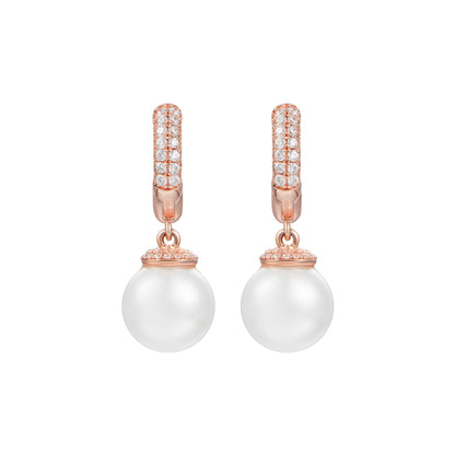 TROVE Dangly Pearl Rose Gold Earrings - Pair