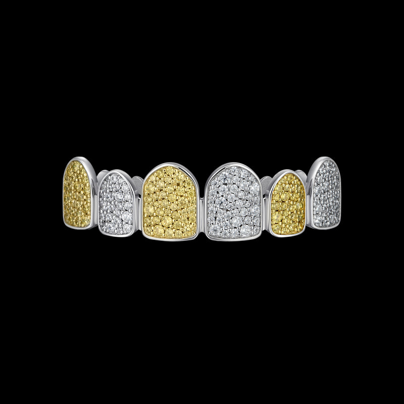 Grillz a forma di diamante bicolore a sei denti prefabbricati - denti d'argento Grillz - APORRO