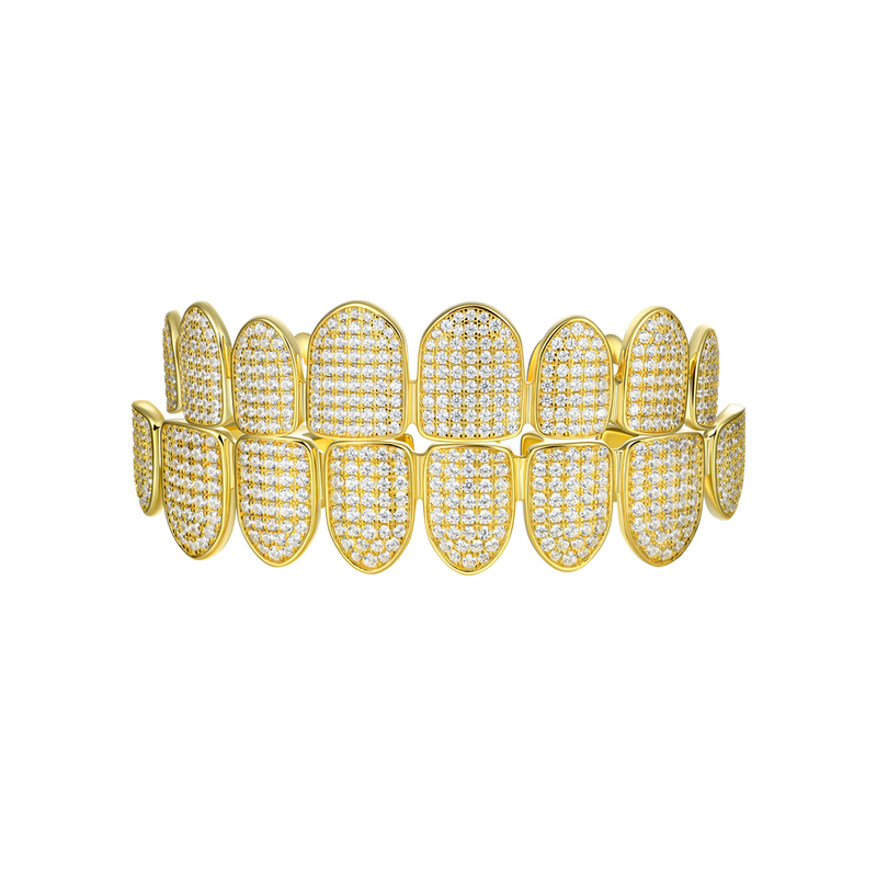 Pre-made Iced Out Gold Grillz - Silver Grillz Teeth For Men & Women - APORRO