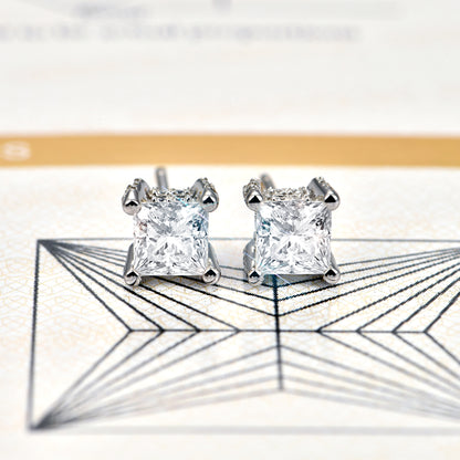 Moissanite Princess Stud Earrings