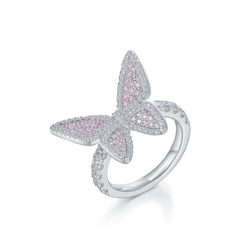 Pink Clustered Butterfly Engagement Ring - APORRO