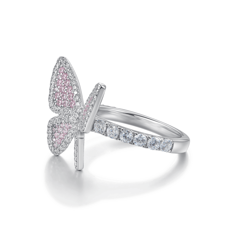 Vivid Pink Clustered Butterfly Engagement Ring - APORRO