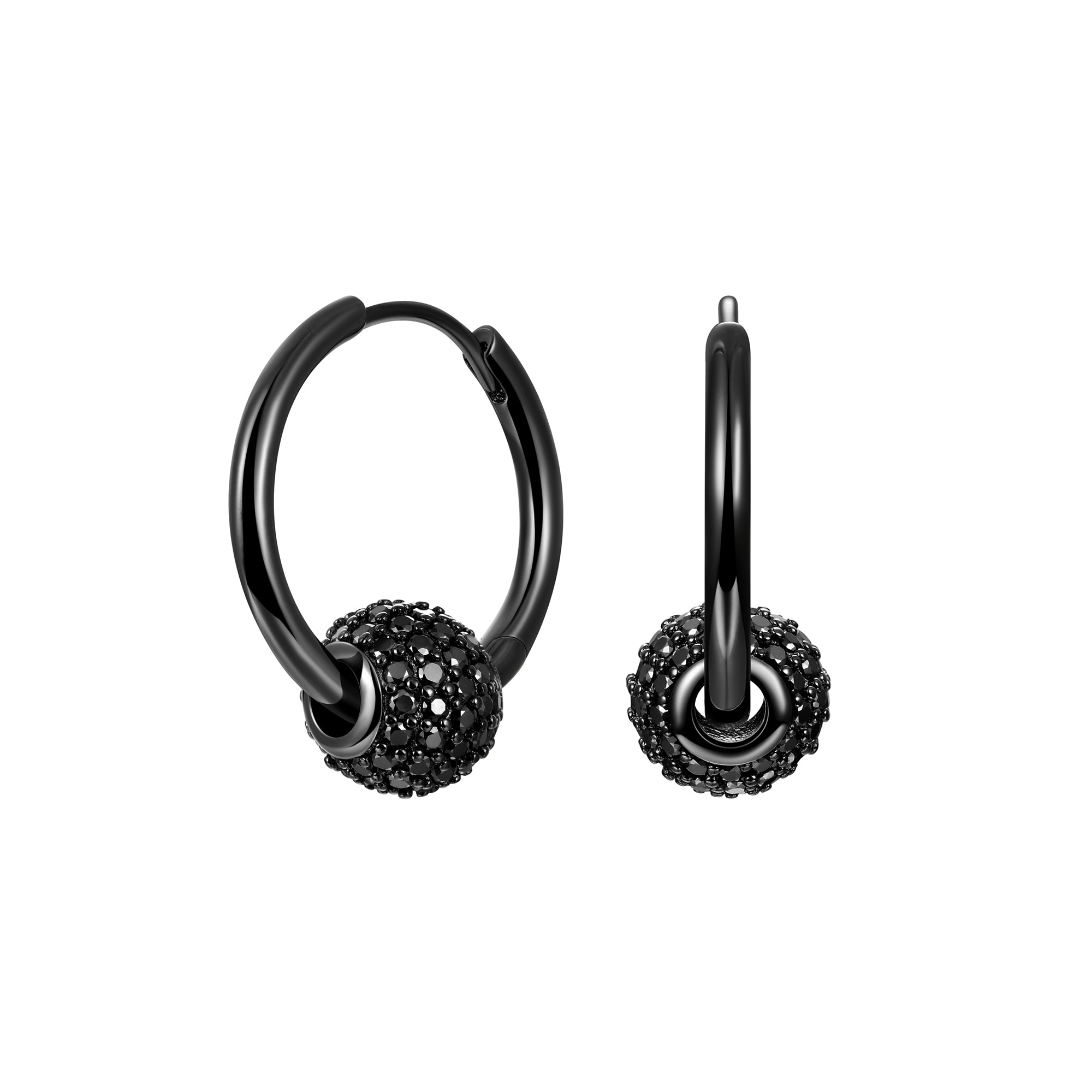 Black Moissanite Hoop Earrings - Pair