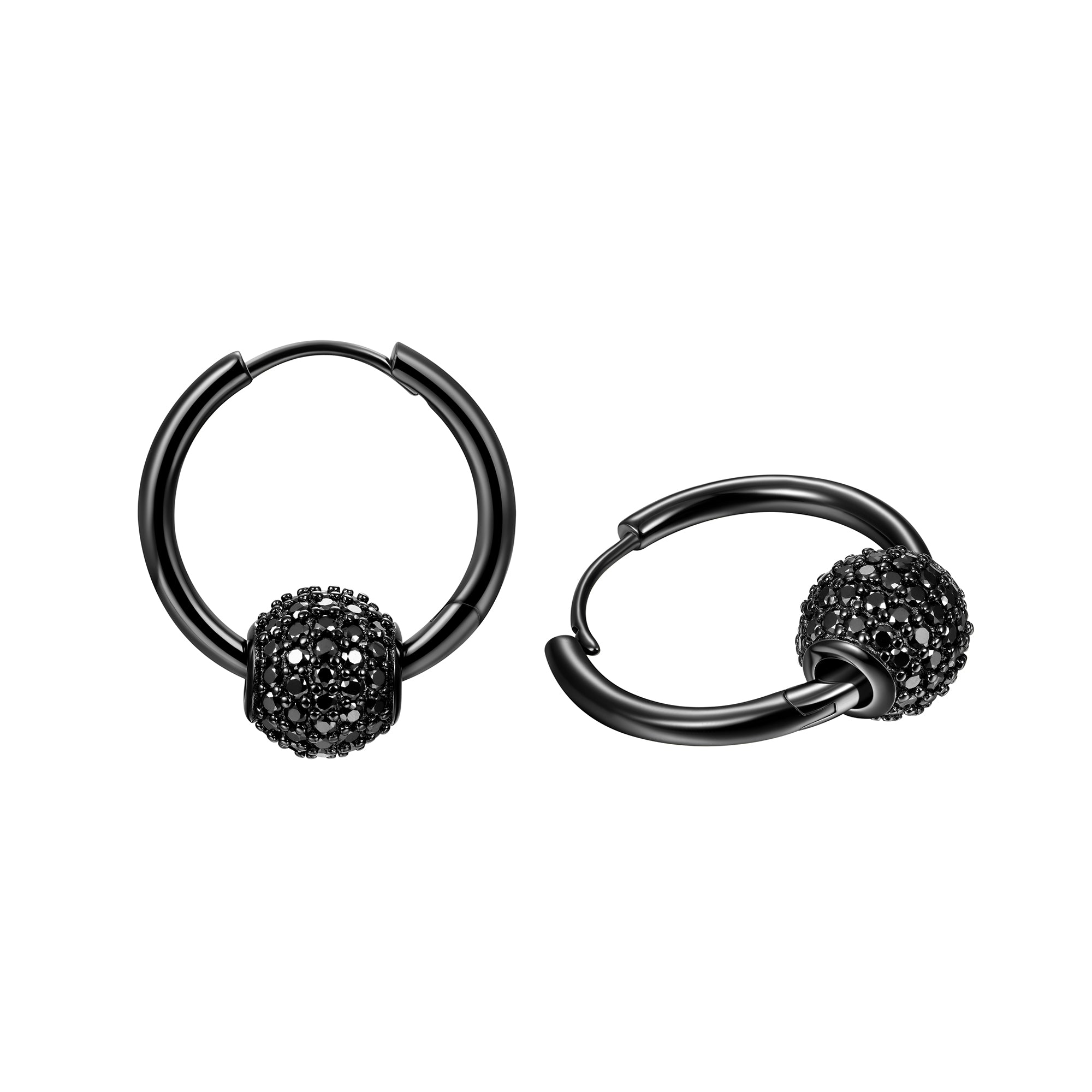 Black Moissanite Hoop Earrings - Pair