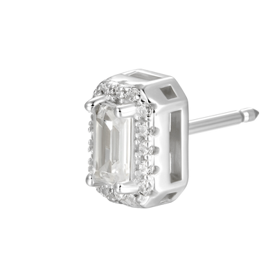 S925 Emerald Cut Halo Stud Earring