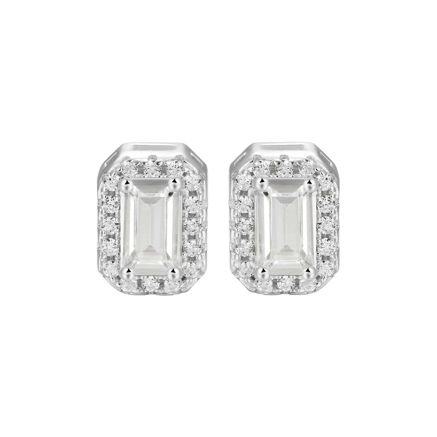 Emerald Cut Halo Stud Earring