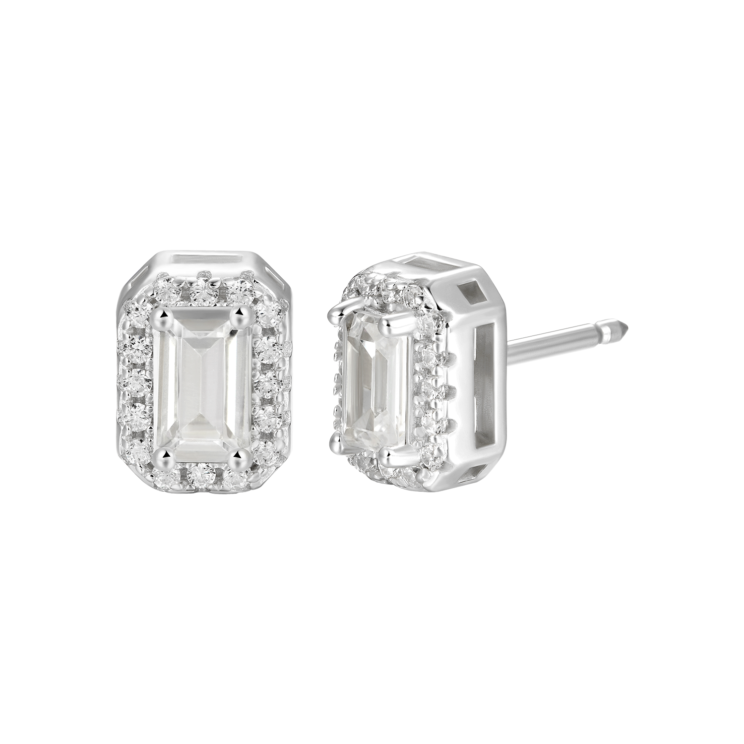 Emerald Cut Halo Stud Earring