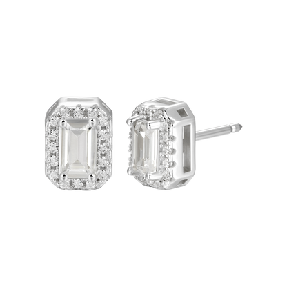 Emerald Cut Halo Stud Ohrring